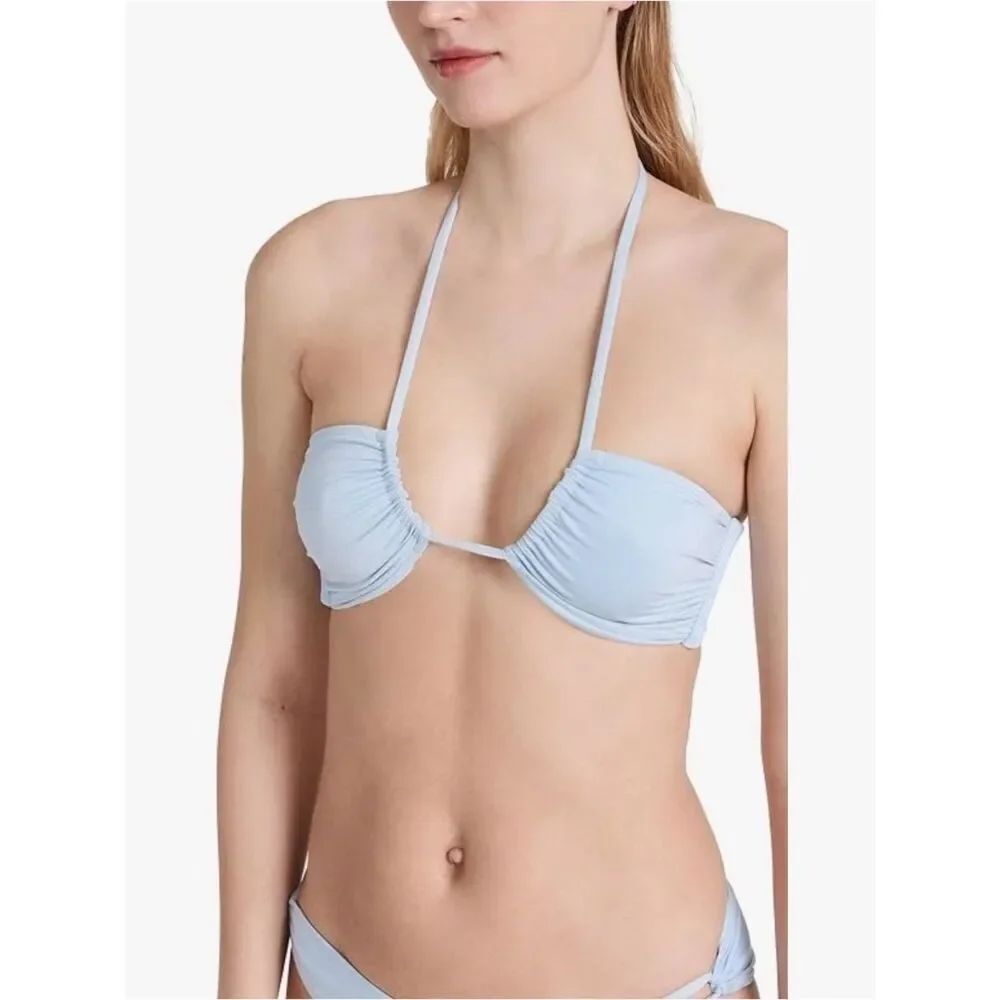 LSpace Women's Dawn Light Blue Ruched Halter Bandeau Bikini Top, XS, NWT